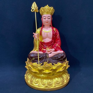 Tượng địa tạng vương bồ tát ngồi toà sen vàng cao 30cm composite