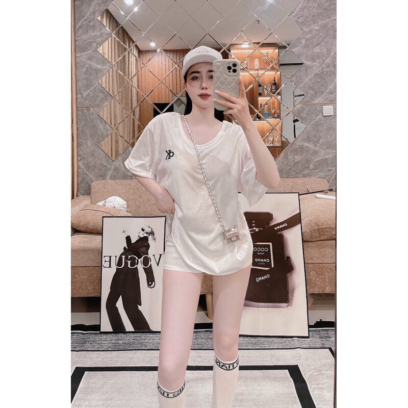 Áo thun Giấy Thêu Fom Rộng Lai bầu 🥰