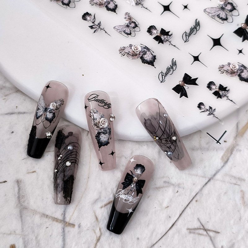 Sticker dán móng nail nghệ thuật , Sticker hoa bướm nổi lụa 5d trang trí móng nail cao cấp