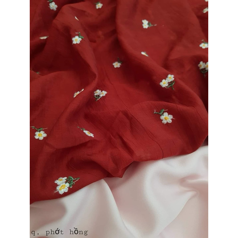 Vải xô thêu hoa nhí phù hợp may áo dài đầm, áo kiểu vintage khổ 1m5