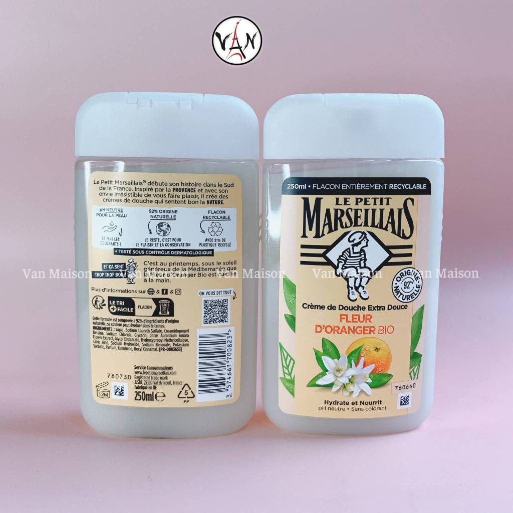 Sữa tắm le petit marseillais hương đào, cam  thành phần tự nhiên 250ml - Hàng Pháp