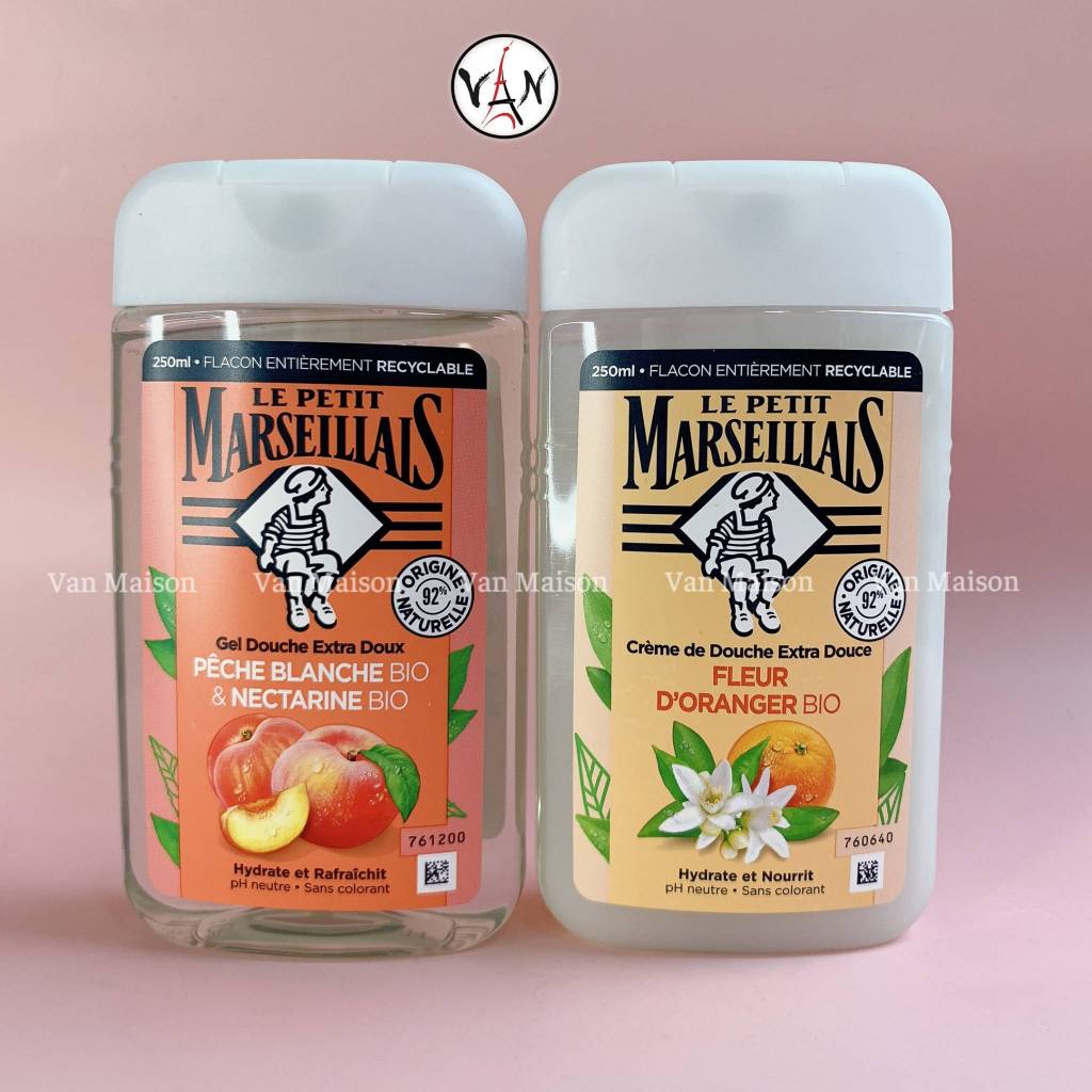 Sữa tắm le petit marseillais hương đào, cam  thành phần tự nhiên 250ml - Hàng Pháp