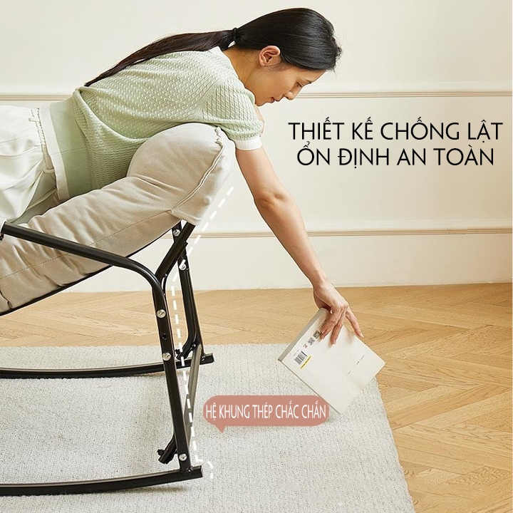 Ghế bập bênh thư giãn t499 khung thép chịu lực cao cấp, Ghế lười thư giãn bọc vãi nano dể dàng vệ sinh