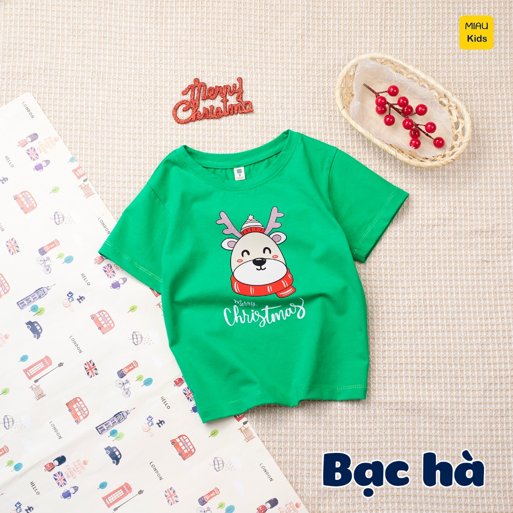 Áo Phông cho bé In Hình Chú Tuần Lộc Noel Đáng Yêu, Thun Cotton Dày Mịn Mát Cho Bé Đến 55Kg mặc chơi Noel - MiauKids
