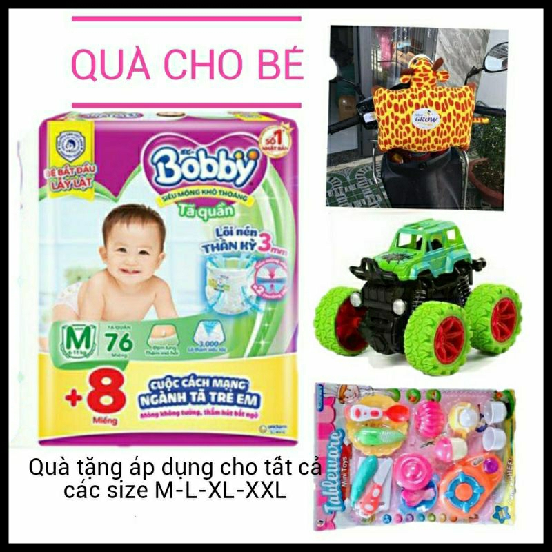 🤗 HCM 🤗TẶNG 8 MIẾNG + QUÀ TẶNG 👉 Tã / Bỉm Quần bobby siêu mỏng size M76+8 🤩 L68+8 🤩 XL62+8 🤩 XXL56+6