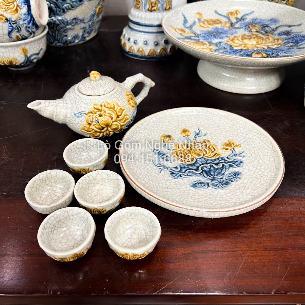 Ấm Chén Thờ Cúng Hà Gốm Men Rạn Bát Tràng - hàng chuẩn Bát Tràng - Nghệ nhân chế tác
