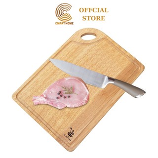 Thớt gỗ chữ nhật bo góc đức thành, chất liệu gỗ cao su màu gỗ tự nhiên - thớt gỗ đức thành