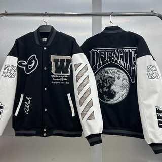 Áo Khoác bomber O.f.f White Meteor Varsity Bomber Jacket Áo bomber jacket OW x AC Milan kunshopunisex