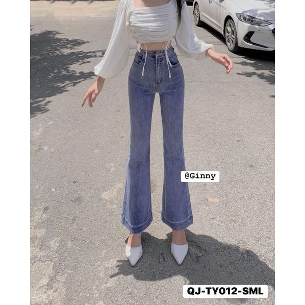 Quần jean nữ co giãn ống loe trơn TY-012 I Ginny Shop