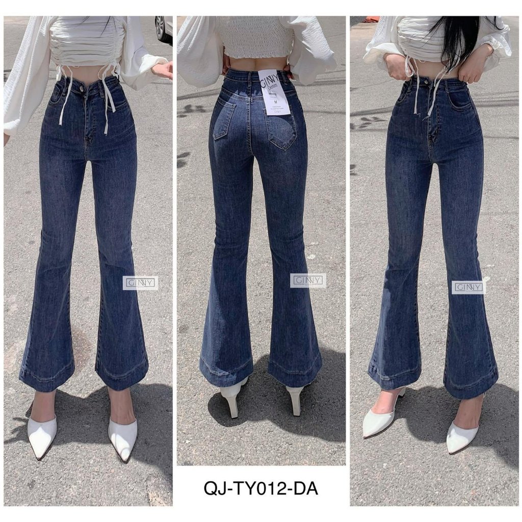 Quần jean nữ co giãn ống loe trơn TY-012 I Ginny Shop