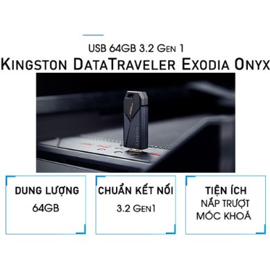USB 64GB/128GB Kingston DataTraveler Exodia Onyx - Chuẩn Kết Nối 3.2 Gen1 - DTXON/64, Bảo Hành 60 Tháng