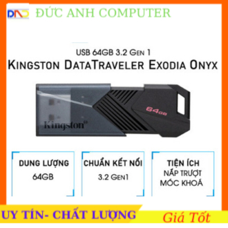 USB 64GB/128GB Kingston DataTraveler Exodia Onyx - Chuẩn Kết Nối 3.2 Gen1 - DTXON/64, Bảo Hành 60 Tháng