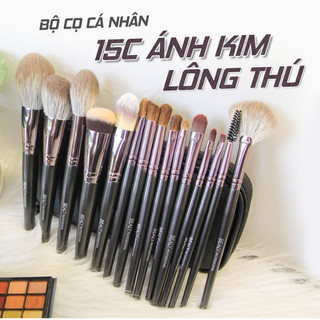 Bộ cọ cán đen ánh kim lông thú 15c + túi