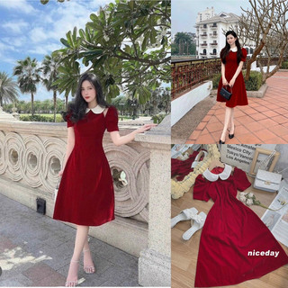 ĐẦM ĐỎ CỔ SƠ MI CHÂN XẾP LY VIỆ NGỌC TRÁI TIM ❤️