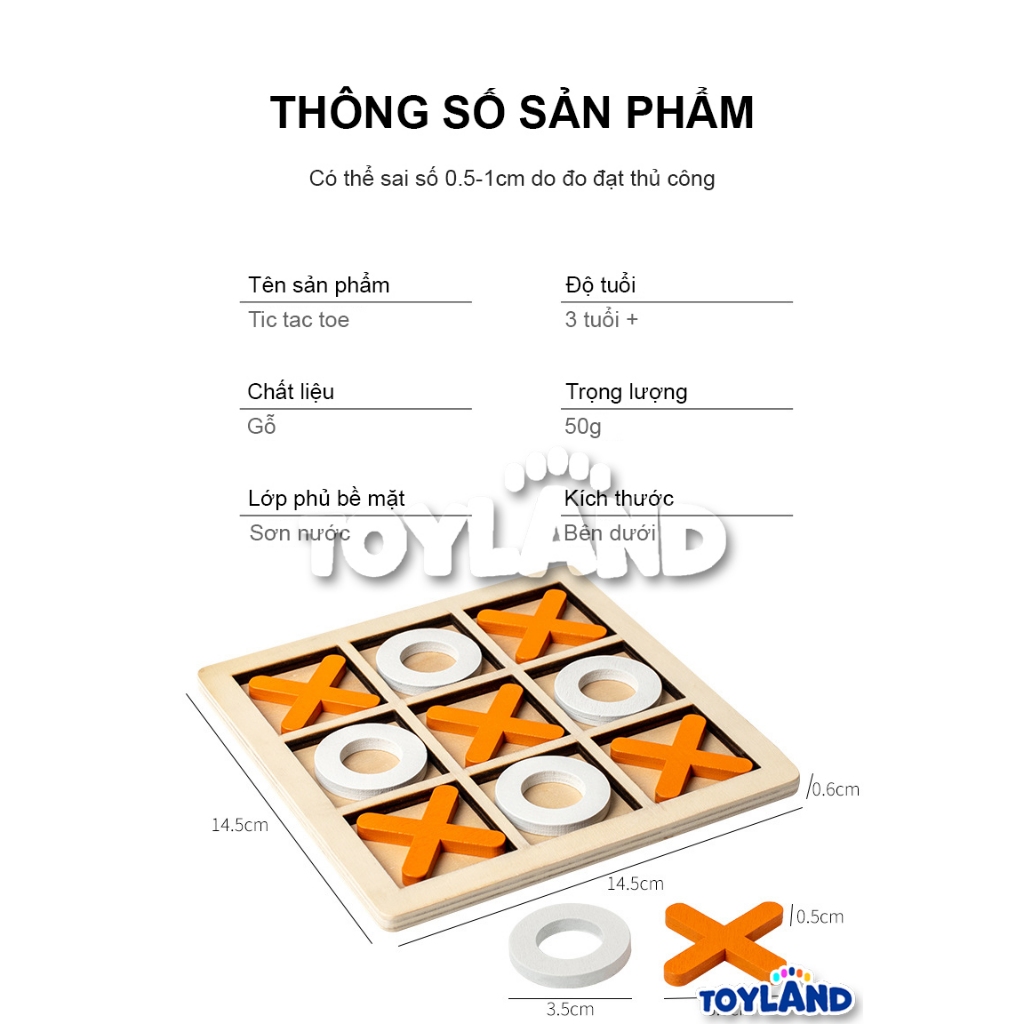 Bộ Đồ Chơi XO Tic Tac Toe 3x3 Bằng Gỗ 14.5x14.5cm TOYLAND Giúp Rèn Luyện Tư Duy Cho Trẻ