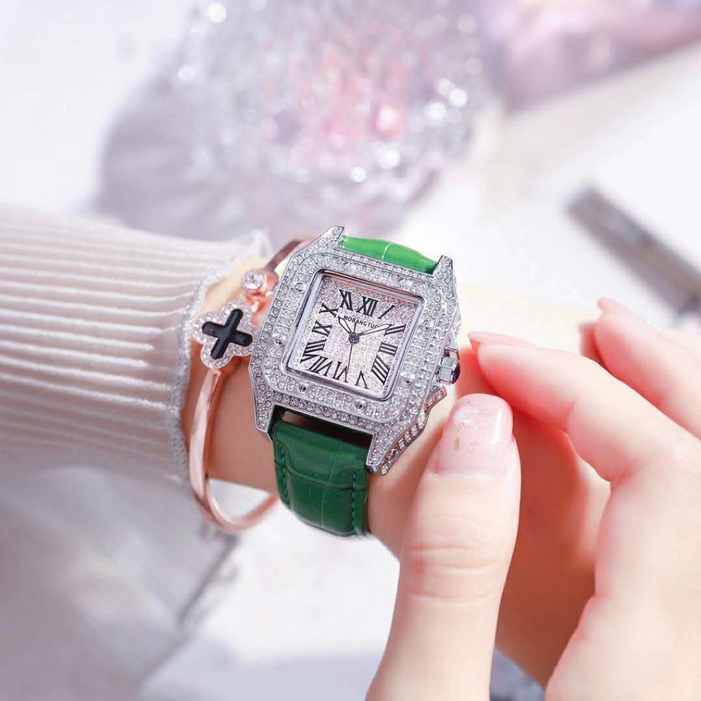 Đồng Hồ Nữ Mabangtuo Mặt Đính Full Đá Sang Trọng Dành Cho Nữ, Size 36mm, Dây Da Cao Cấp Bảo Hành 3 Tháng