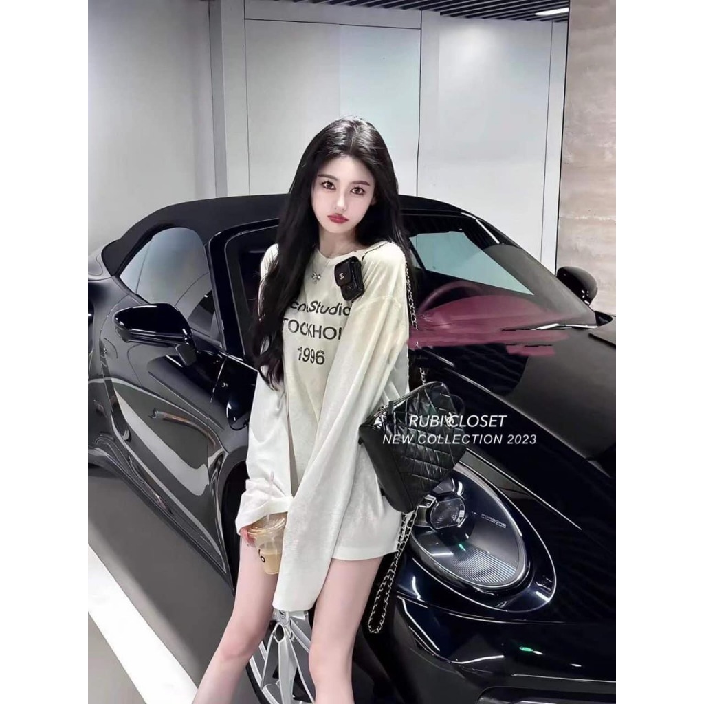 Áo thun Giấy Nữ ACNE STochome Dài Tay Form Rộng, Áo phông thụng 1996 Dáng Dài Freesize