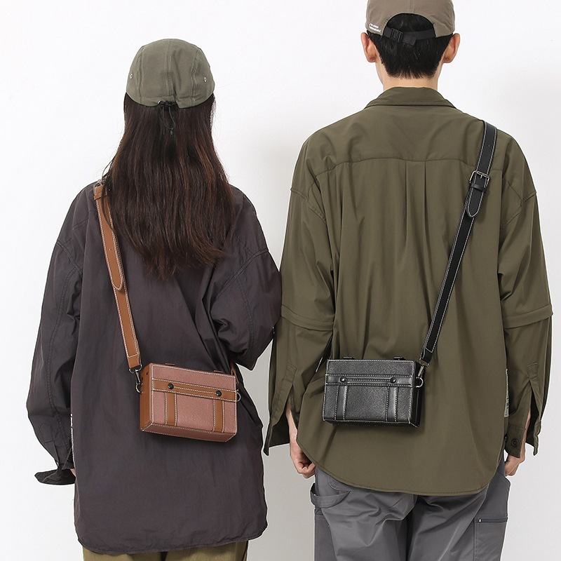 Túi Đeo Chéo Nam Nữ Hình Hộp Chữ Nhật Bằng Da Khâu Viền Chỉ Nổi Unisex - TDU11