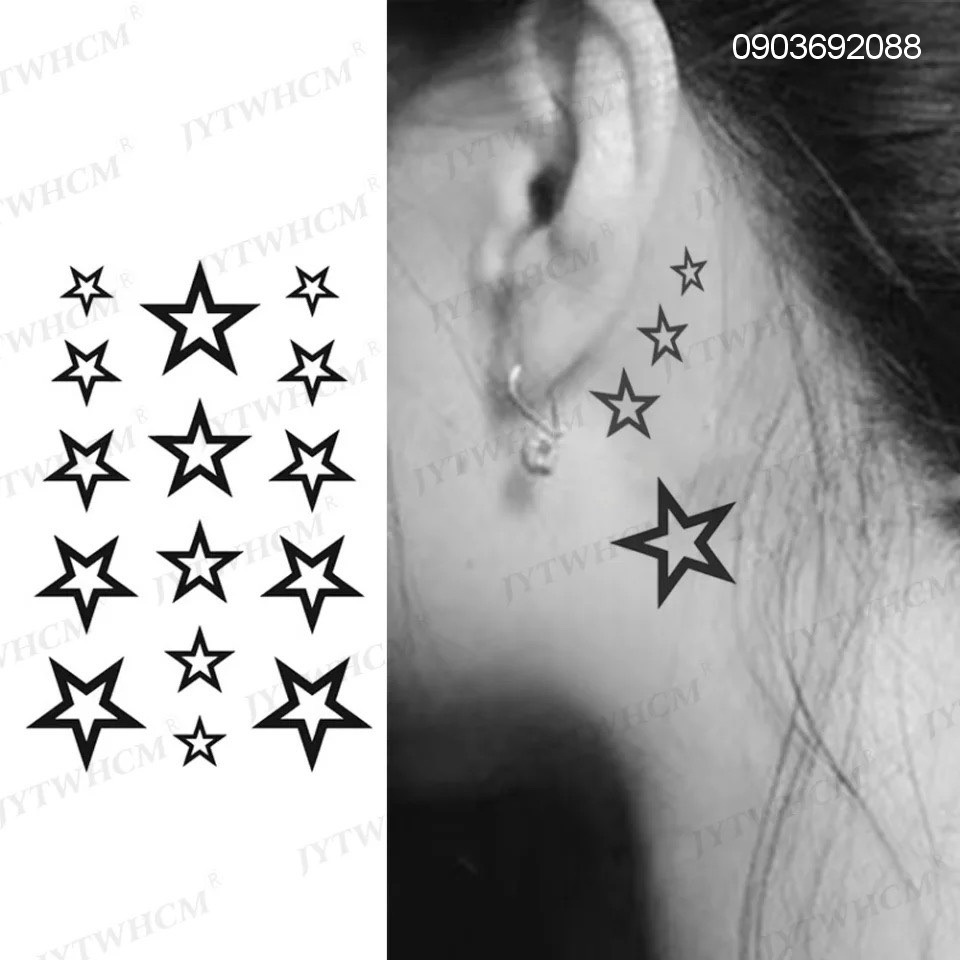 Tattoo nhỏ ngôi sao, Tattoo hoa tuyết, Hình xăm dán HCM, sticker tattoo 10.5 x 6cm