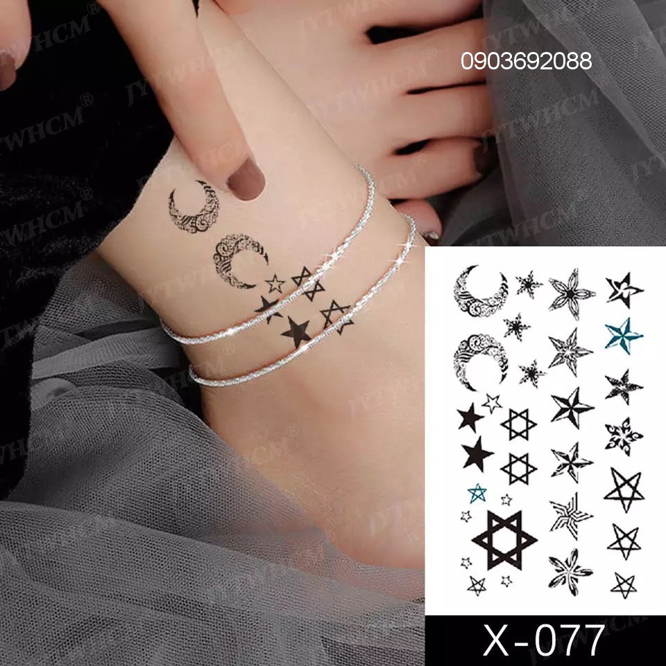 Tattoo nhỏ ngôi sao, Tattoo hoa tuyết, Hình xăm dán HCM, sticker tattoo 10.5 x 6cm