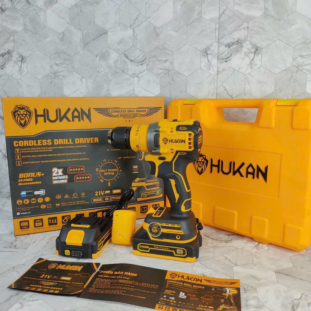 Máy Khoan Pin HUKAN HK-CDR0065 Không Chổi Than - Khoan pin 3 Chức Năng Có Búa- Đầu Kẹp 10mm Chính Hãng ...