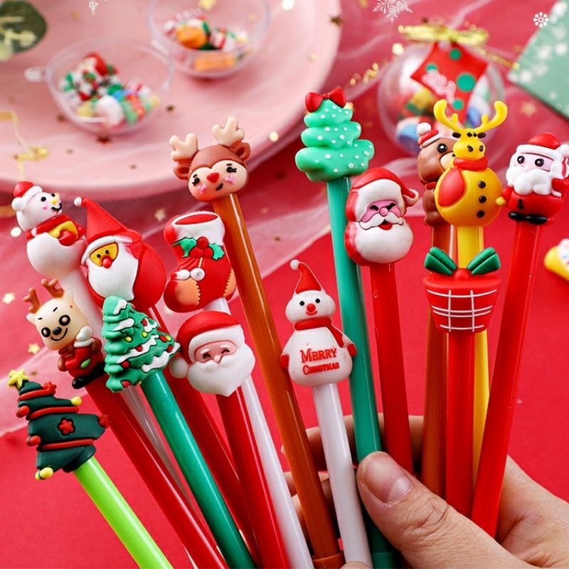 Bút Giáng Sinh Noel mực gel viết trơn đẹp đầu thú hình cây thông tuần lộc người tuyết 3K/cái Set 20 cái Tặng Kèm Túi ZIP