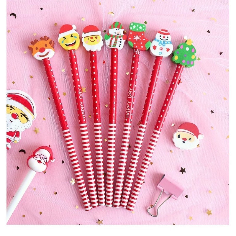 Bút Giáng Sinh Noel mực gel viết trơn đẹp đầu thú hình cây thông tuần lộc người tuyết 3K/cái Set 20 cái Tặng Kèm Túi ZIP