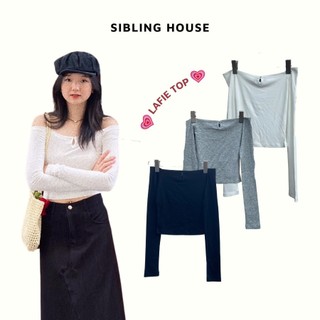 Áo croptop form ôm tay dài bẹt vai chất thun điểm nhấn khoen giữa Lafie Top   - Sibling House
