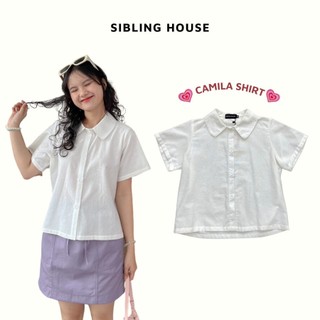 [Hoả tốc HCM] Phiên bản 2024 Áo sơ mi dáng croptop tay ngắn phối cổ bèo vải linen cao cấp Camila Shirt - Sibling House