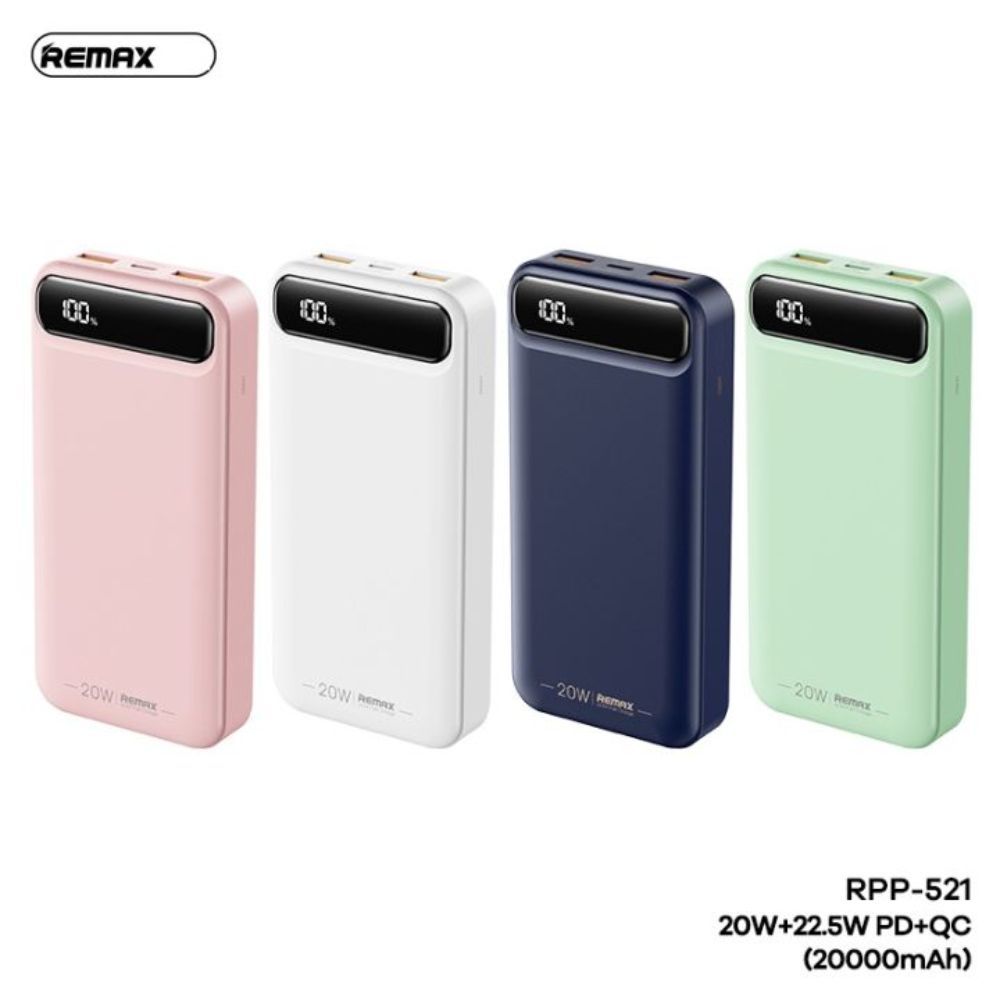 Pin dự phòng Remax RPP-521 - Dung lượng pin 20000mAh QC3.0 22.5W và TypeC PD 20W - Đèn led siêu sáng - Bảo hành 12 tháng