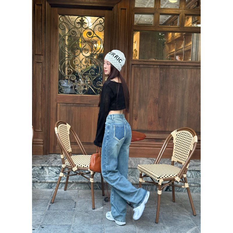 Hiin- quần jeans suông xanh rách túi 5274