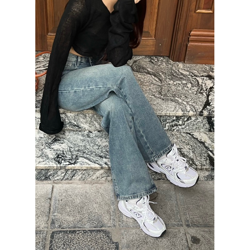 Hiin- quần jeans suông xanh rách túi 5274