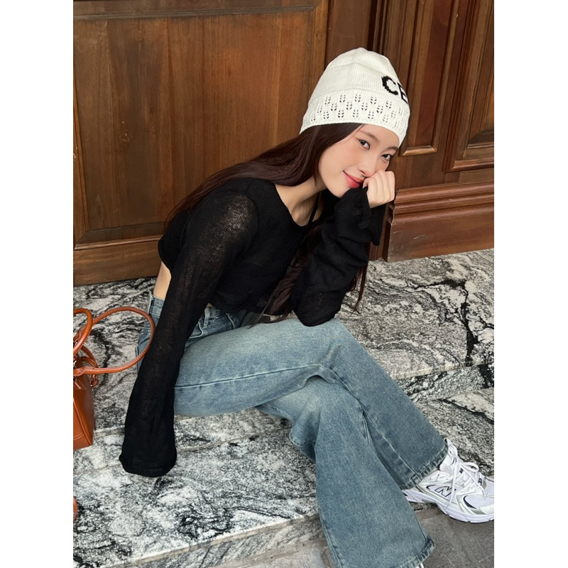Hiin- quần jeans suông xanh rách túi 5274