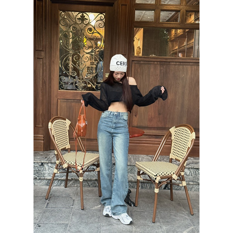 Hiin- quần jeans suông xanh rách túi 5274