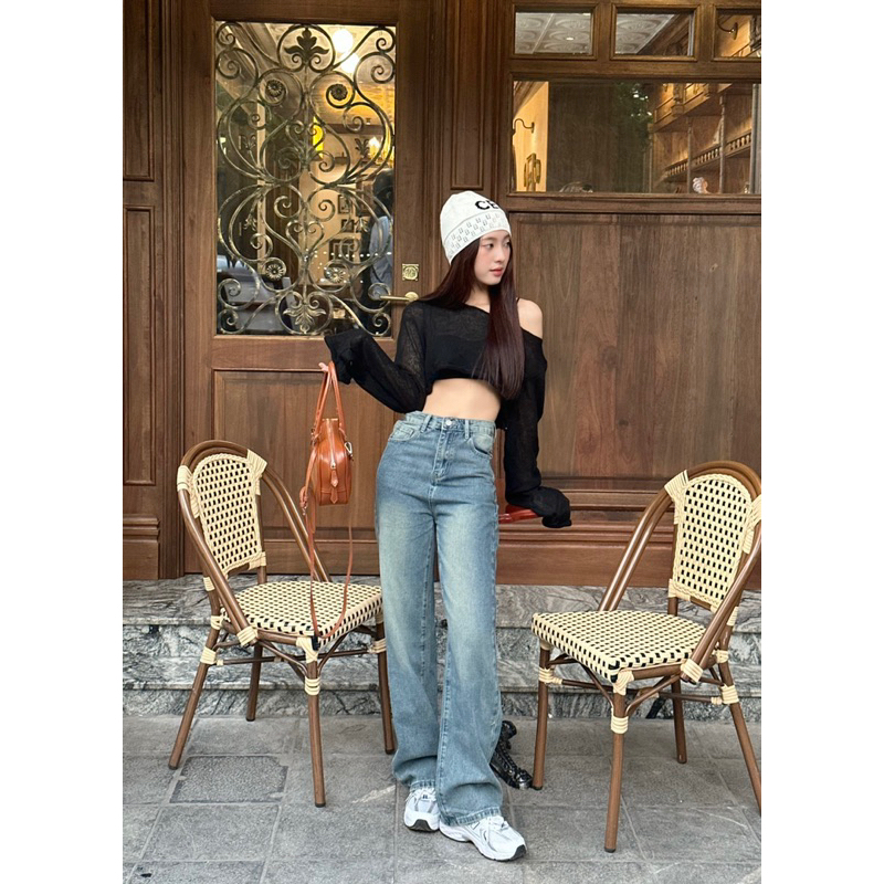 Hiin- quần jeans suông xanh rách túi 5274