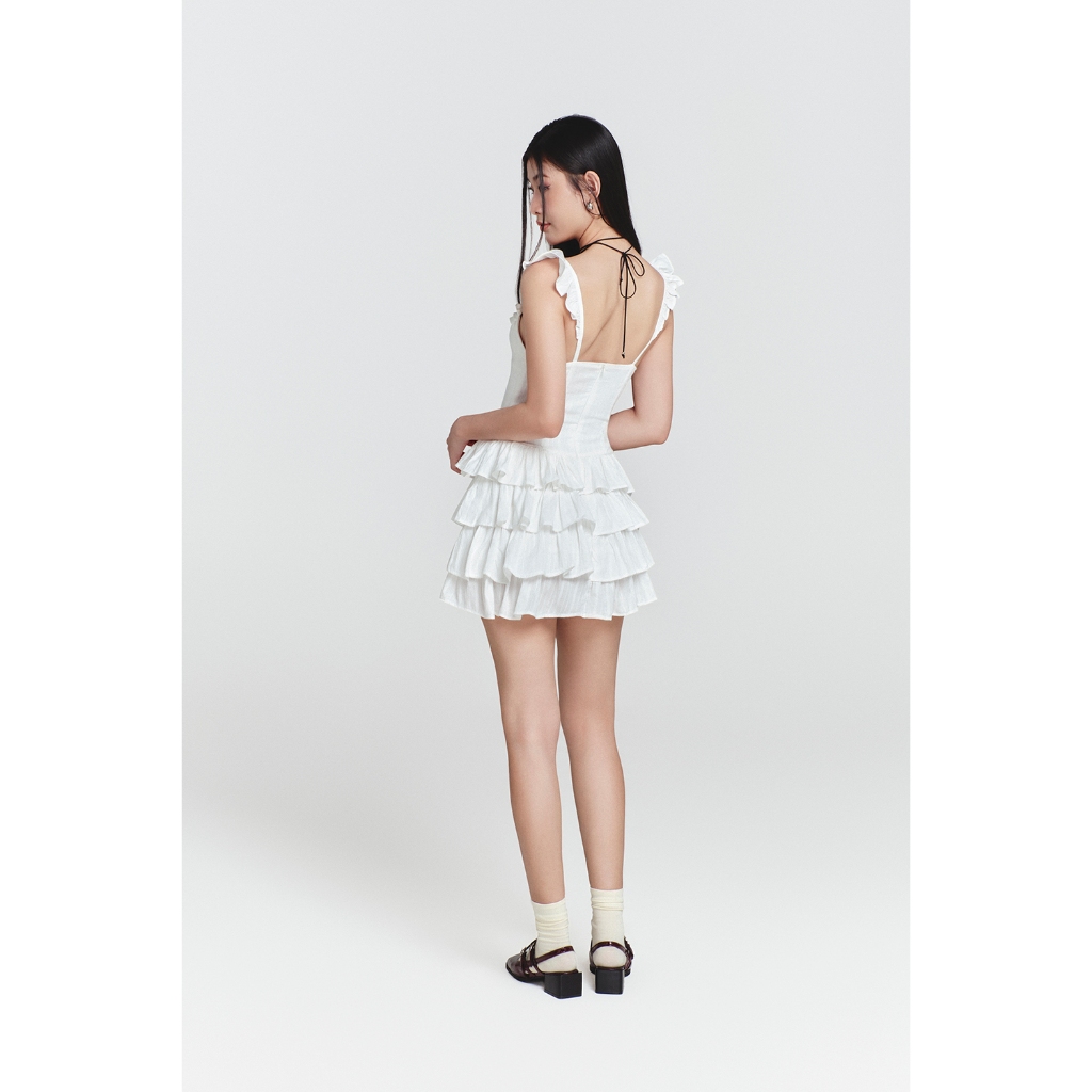 Đầm ôm SheByShj tùng váy tầng bèo hai dây cánh tiên màu trắng - Naomi Dress