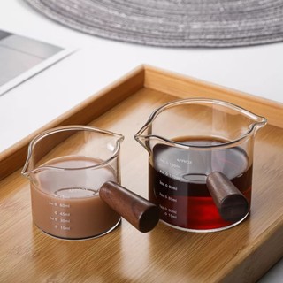 Cốc đong pha chế cà phê bằng thủy tinh cán gỗ có vạch chia 75ml~150ml