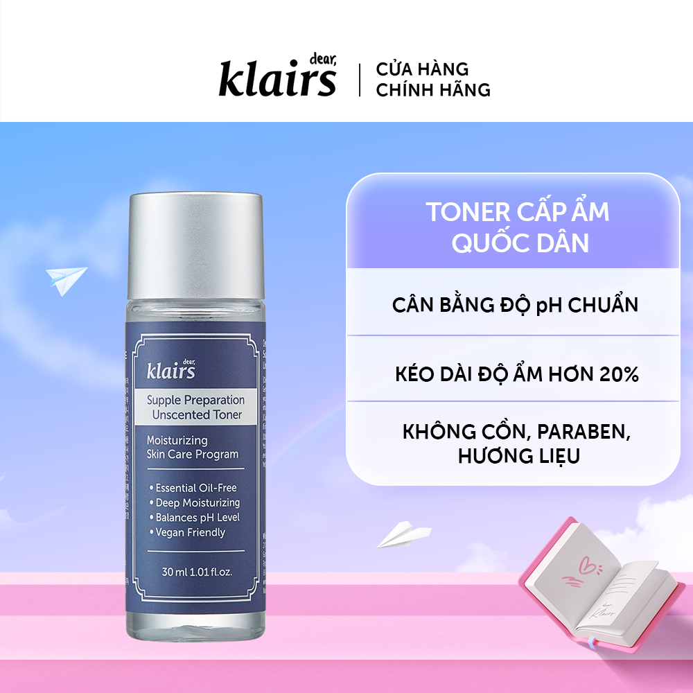 Combo Sữa rửa mặt Gentle Black Facial Cleanser 20ml+Kem dưỡng Rich Moist Soothing Cream 20g+Toner Unscented Klairs 30ml