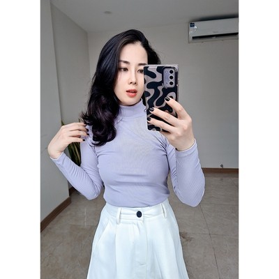 [Form nhỏ] Áo giữ nhiệt thun tăm Vicci dài tay cổ cao 5p co giãn 4 chiều mặc thu đông sang chảnh màu Tím