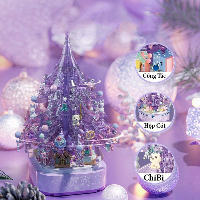 Đồ Chơi Lắp Ráp Xếp Hình Noel Mô Hình Cây Thông Giáng Sinh Merry Christmas Có Đèn Và Hộp Phát Nhạc No.9188 Với 650+PCS