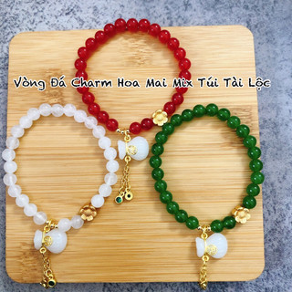 Vòng đá charm hoa mai mix túi tiền tài lộc