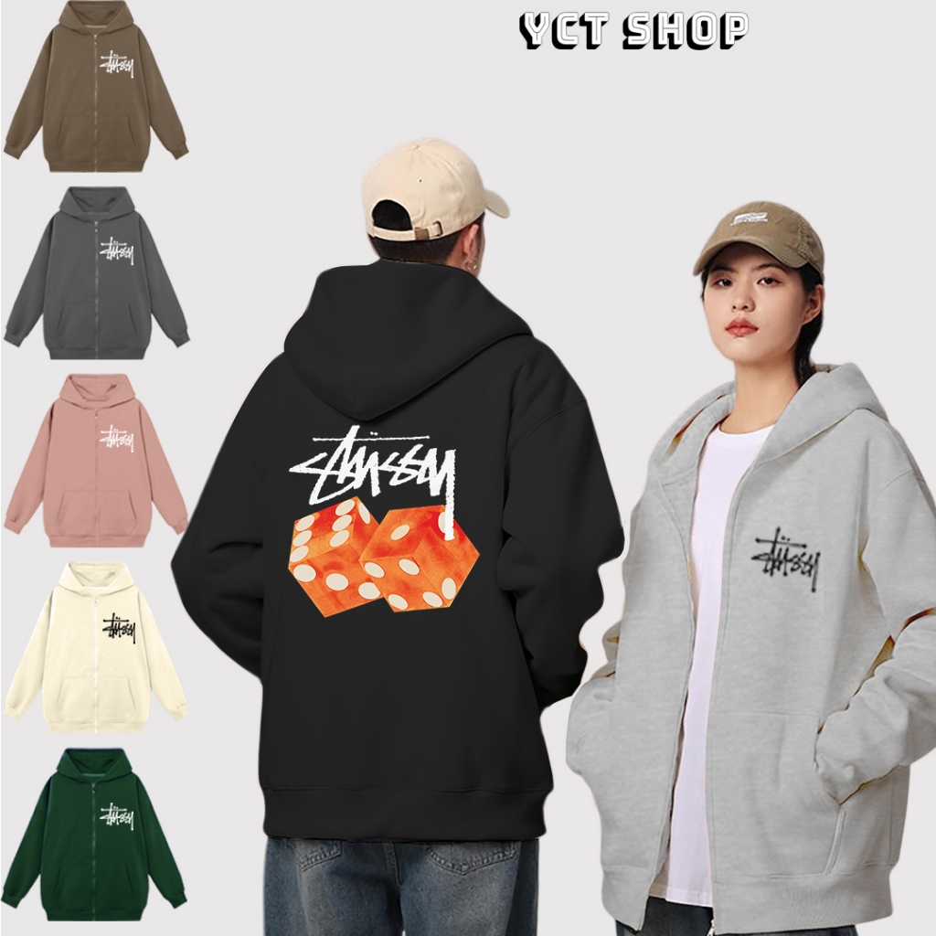 Áo khoác hoodie zip xúc xắc chính hãng unisex form rộng nam nữ chất liệu nỉ bông cao cấp dày dặn có mũ YCT