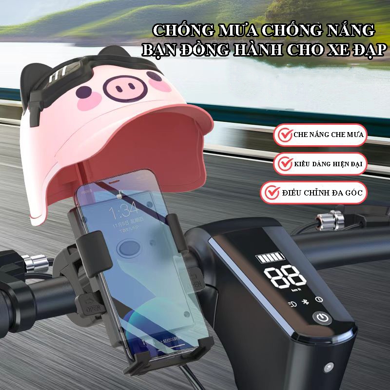 GIÁ ĐỠ ĐIỆN THOẠI CÓ MŨ DỄ THƯƠNG CHE NẮNG, CHE MƯA CÓ THỂ XOAY CHO XE ĐẠP, XE MÁY