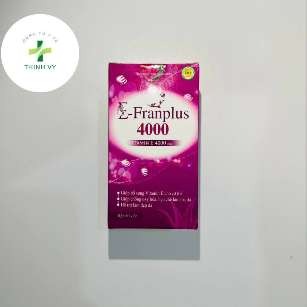 E - Franplus 4000 Viên Uống Bổ Sung Vitamin E Chiết Xuất Từ Lô Hội Chống Oxy Hóa, Chống Lão Hóa Da Hộp 60 Viên