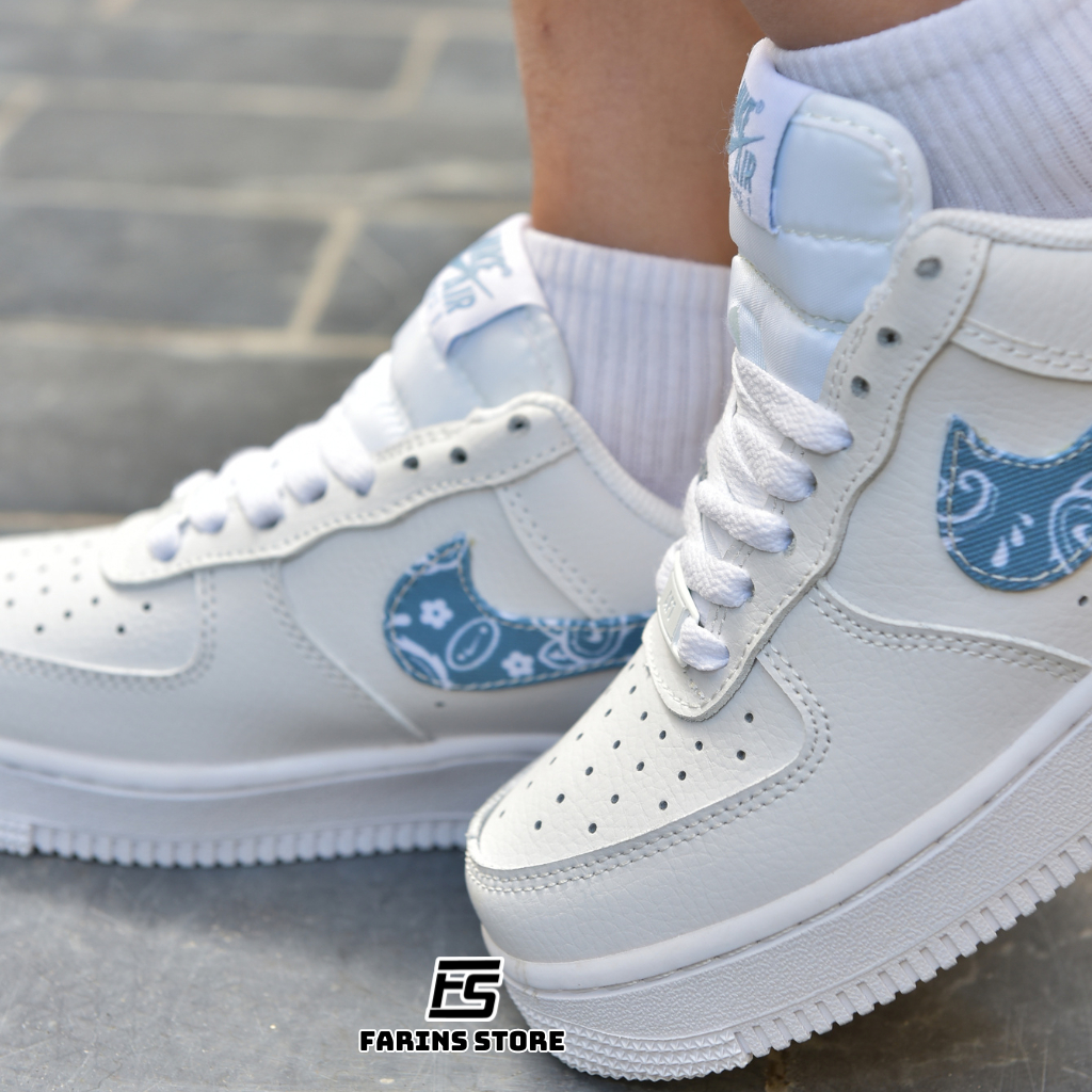 Giày Air Force 1 07 Essentials Blue Paisley Auth Cho Nam Nữ, Jordan 1 Low Real Fullbox Farins Store