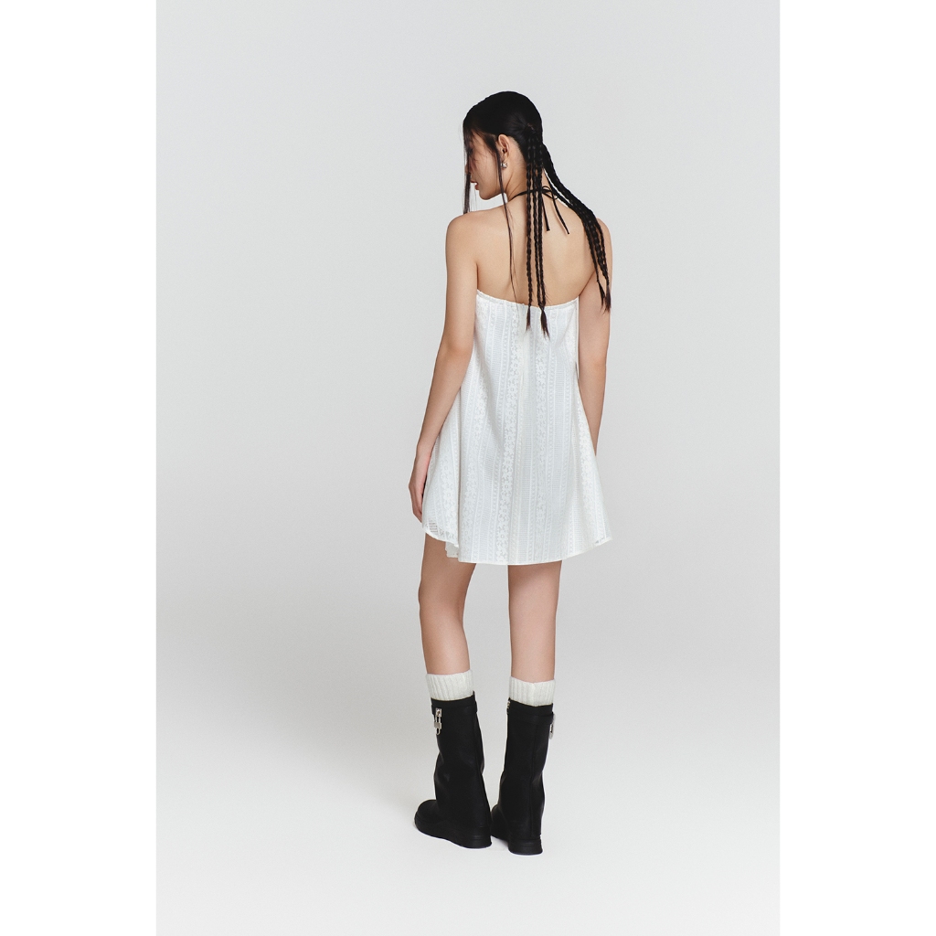 Đầm xoè SheByShj kiểu yếm cut out phối nơ màu trắng - Elira Dress