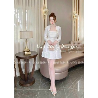 Đầm ngắn thiết kế thời trang nữ mặc đi tiệc chất cotton lạnh có mút cúp ngực đính nơ kèm khoác phong cách sang chảnh