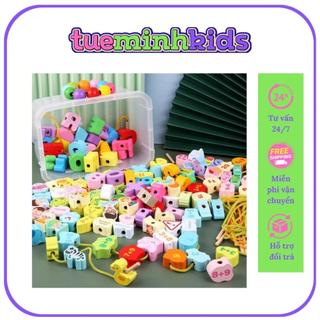Xâu hạt gỗ 106 chi tiết nhiều chủ đề đồ chơi trí tuệ cho bé phát triển tư duy Tuệ Minh Kids