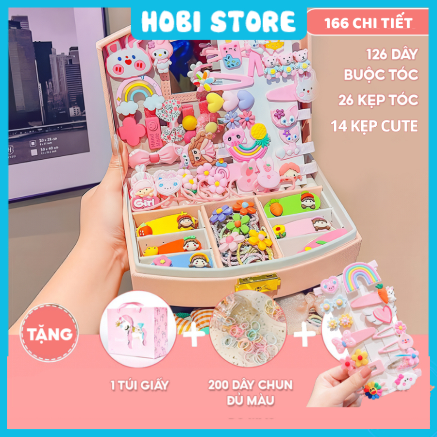 Hộp phụ kiện kẹp tóc Pinkibox dây buộc tóc trang sức công chúa dễ thương xinh xắn đáng yêu quà tặng sinh nhật cho bé gái