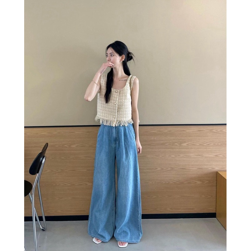 Áo tweed cộc tay tua rua